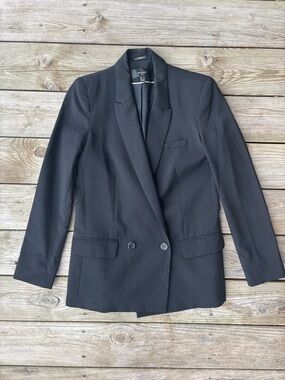 Mango Suit Black Wool Blazer Gold Cuff Button Sleeve womens Jacket Size S